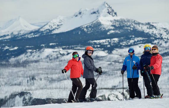 A group of women pose while skiing at Mt. Bachelor near Bend, Oregon.