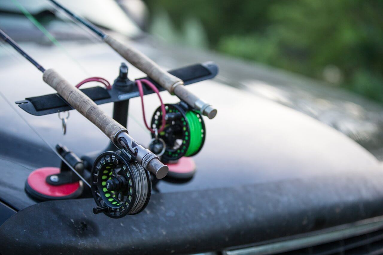 Fishing reels on the Deschutes River near Maupin, Oregon Fishing reels on the Deschutes River near Maupin, Oregon