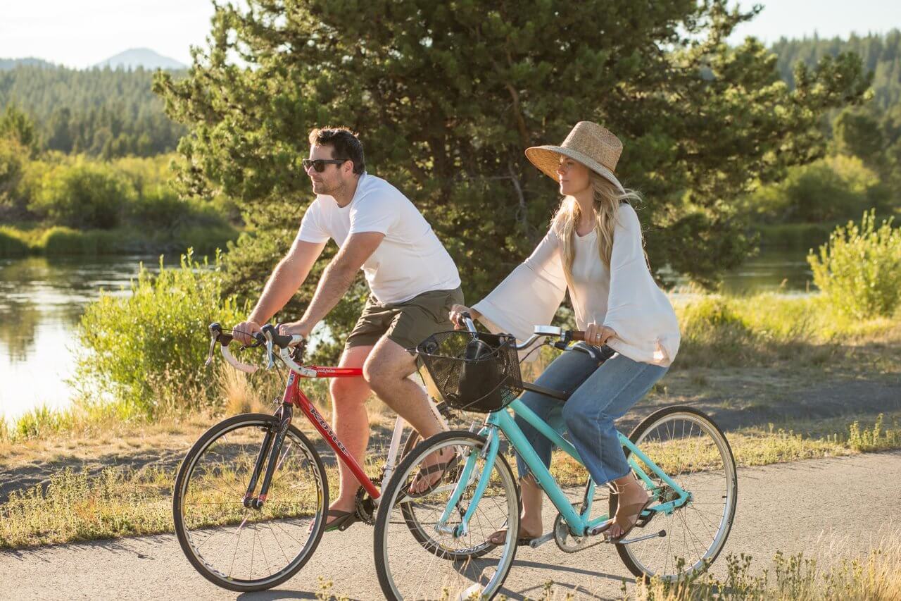 Cycling on paved paths in Sunriver, Oregon Cycling on paved paths in Sunriver, Oregon